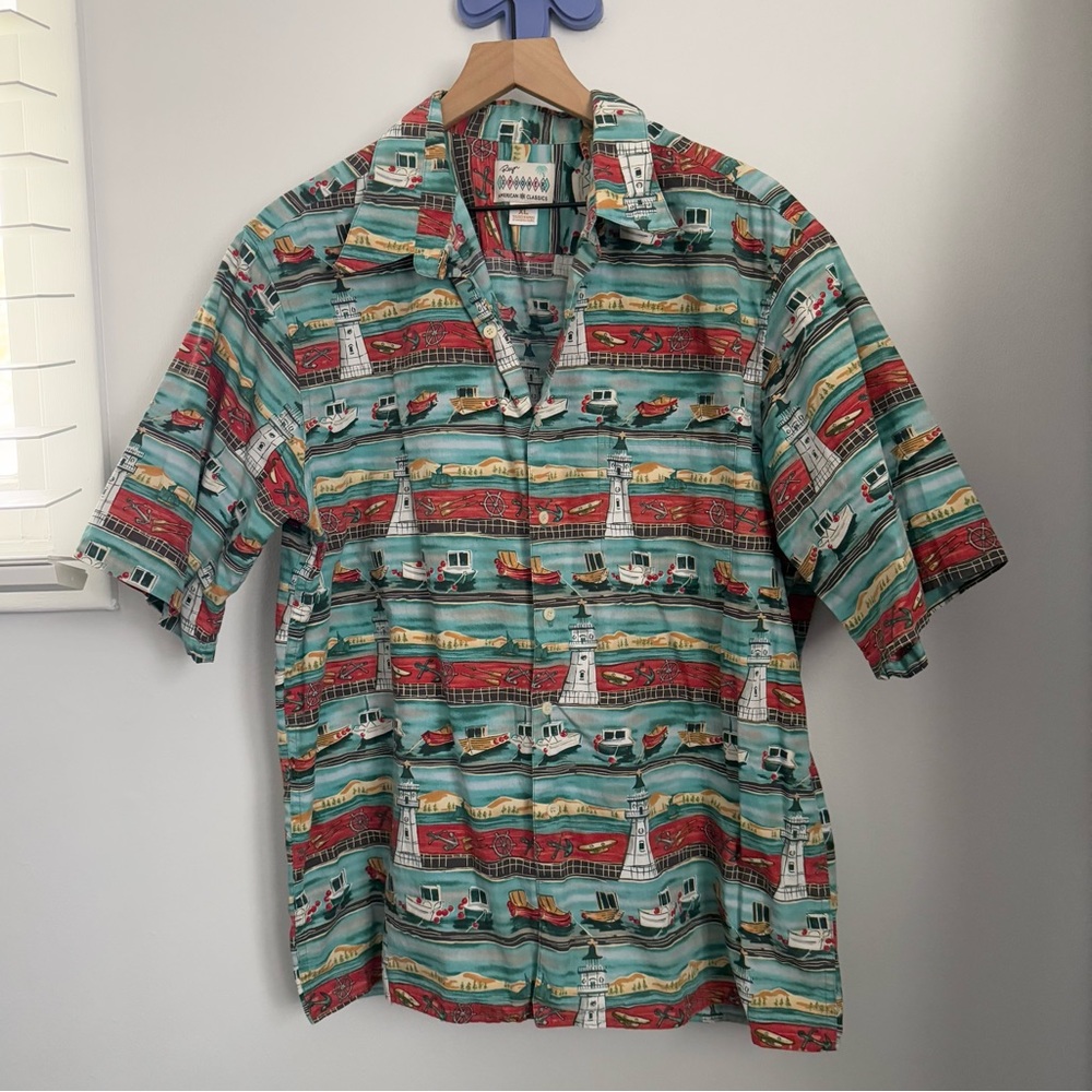 Reyn Spooner XL Sailboat Hawaiian Shirt Nautical‎ Vacation Resort Teal Blue